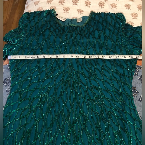 Vintage Laurence Kazar Emerald Green Sequin Cocktail Dress Sz L - Picture 5 of 8